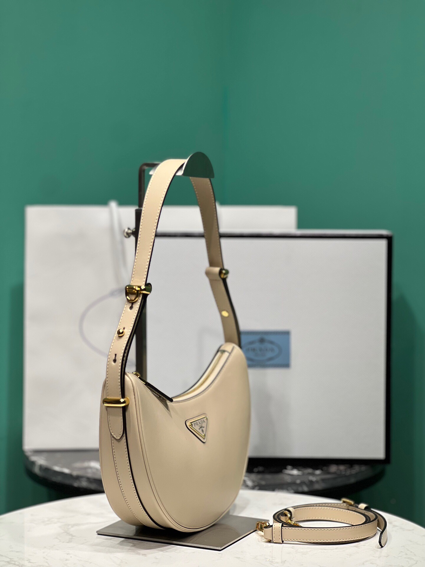 Prada Arque Leather Shoulder Bag Handbag Vanilla Powder 1BC194